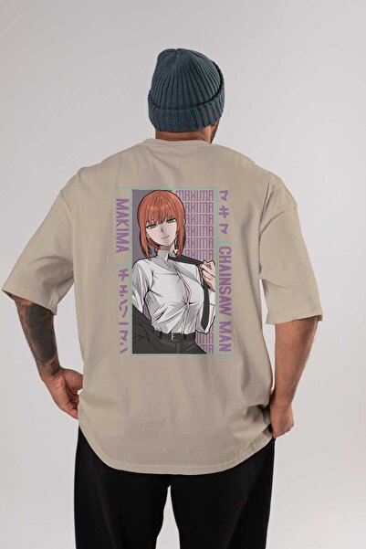 Ankhises Makima Čovek sa motorne testere Anime Leđa Štampano Bež Oversize kro...