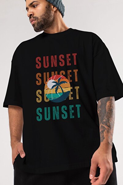 Ankhises Zalazak sunca Štampano Crna Oversize kroj T-shirt - Unisex Muškarci ...
