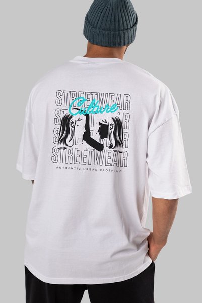 Ankhises Kultura Streetwear Napisano na leđima Štampano Belo Oversize kroj T-...