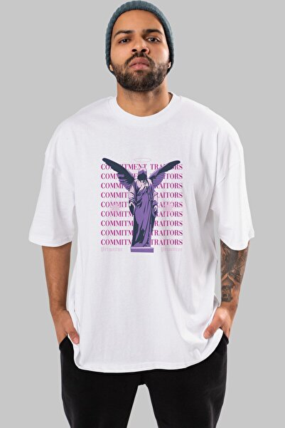 Ankhises Унисекс бела T-shirt са Oversize kroj и Štampano „Commitment Traitor...
