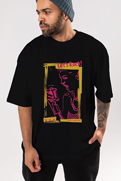 Ankhises Let's Rock Written Front Štampano Black Oversize kroj T-shirt Unisex...
