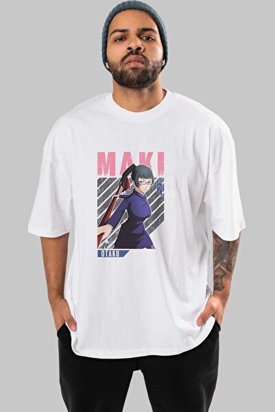 Ankhises Maki Zenin MOTORNA TESTERA Anime Prednja Štampano Bela Oversize kroj...