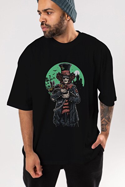 Ankhises Ludi šeširdžija prednja strana Štampano crna Oversize kroj T-shirt u...