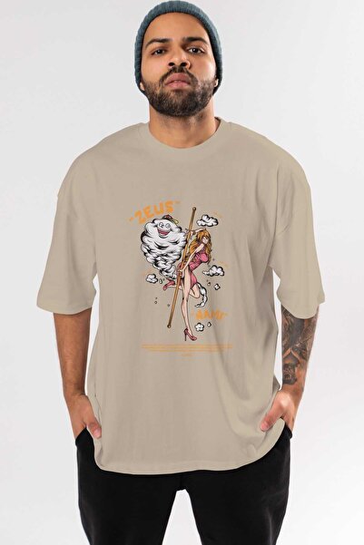 Ankhises Zeus Nami Anime Prednja strana Štampano Bež Oversize kroj T-shirt Mu...