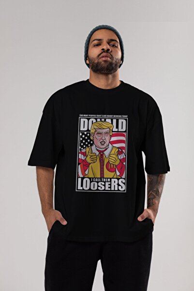 Ankhises Ronald Trump Front Štampano Crna Oversize kroj T-shirt Unisex Muškar...