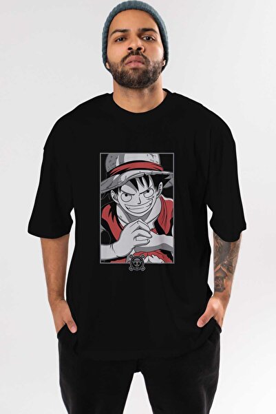 Ankhises LUFF D. MONKEY OnePiece Anime Prednja Štampano Crna Oversize kroj T-...