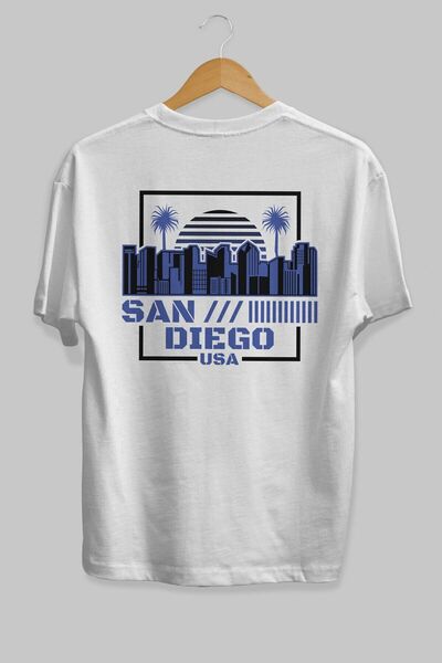 Ankhises San Diego Leđa Štampano Bela Oversize kroj T-shirt Unisex Muškarci Ž...