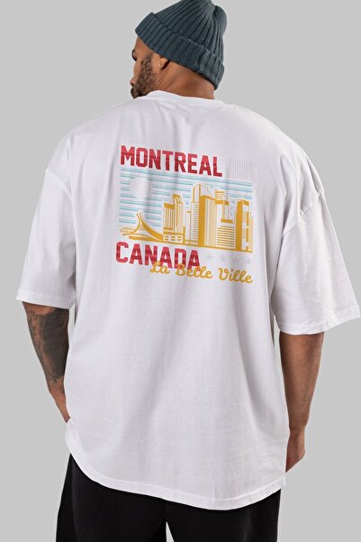 Ankhises Montreal Leđa Štampano Bela Oversize kroj T-shirt Unisex Muškarci Že...