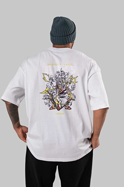 Ankhises Monkey D. Luffy Anime Leđa Štampano Bela Oversize kroj T-shirt 100% ...