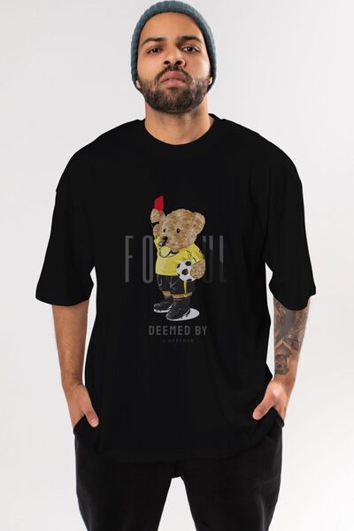 Ankhises Teddy Bear Κόκκινη κάρτα μπροστά με στάμπα μαύρο μπλουζάκι υπερμεγέθ...