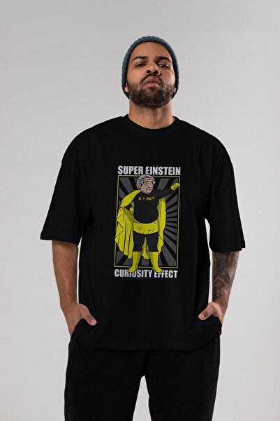 Ankhises Super Einstein Front Štampano Crna Oversize kroj T-shirt Unisex Mušk...