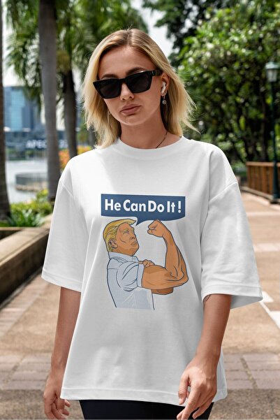 Ankhises On to može da uradi - Prednja strana Trumpa Štampano Bela Oversize k...