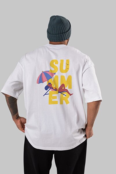 Ankhises Summer Written Back Štampano White Oversize kroj T-shirt Muškarci Že...