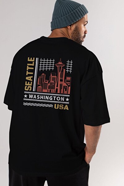 Ankhises Seattle Back Štampano Black Oversize kroj T-shirt Unisex Muškarci Že...