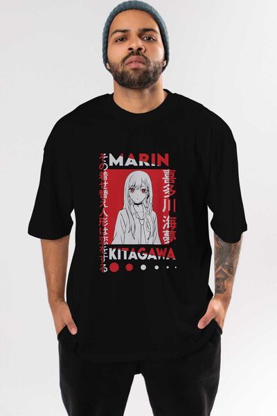 Ankhises MARIN KITAGAWA Anime εμπρός εμπριμέ μαύρο μπλουζάκι Oversize Ανδρικό...