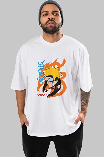 Ankhises Naruto Uzumaki 1 Anime Prednja strana Štampano Bela Oversize kroj T-...