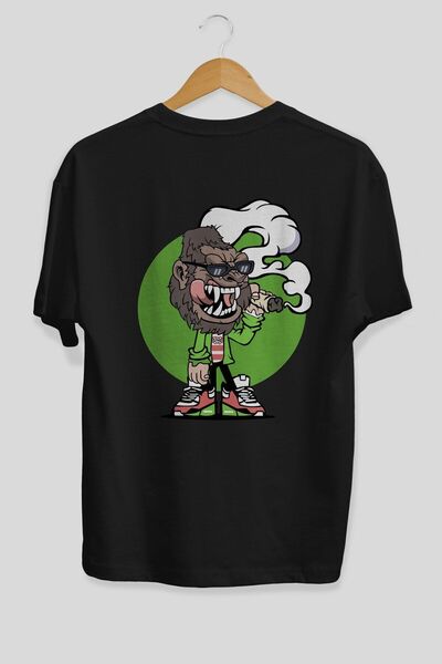 Ankhises Gorilla Smoker Back Štampano Crna Oversize kroj T-shirt Unisex Muška...