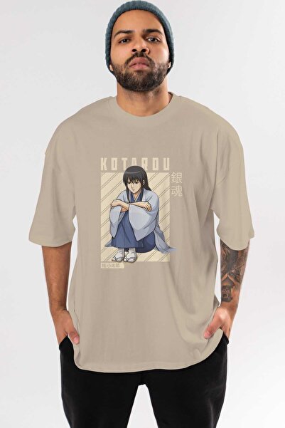 Ankhises Kotarou Katsura GINTAMA Anime Prednja Štampano Bež Oversize kroj T-s...