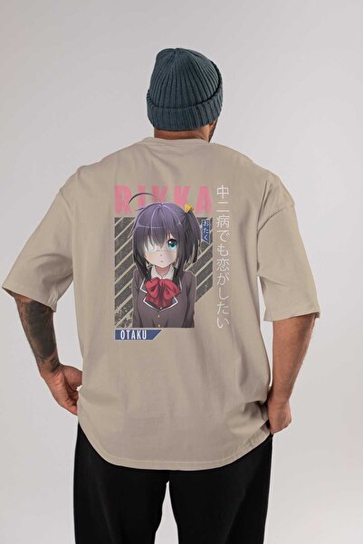 Ankhises Rikka Takanashi 9 Anime Leđa Štampano Bež Oversize kroj T-shirt 100%...