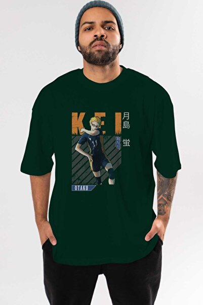 Ankhises Kei Tsukishima 2 Anime Front Štampano Emerald Green Oversize kroj T-...
