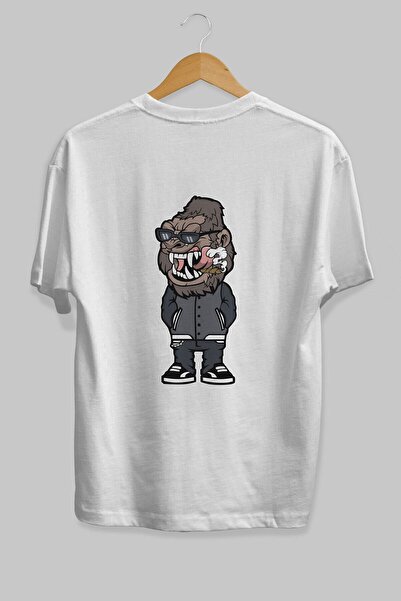 Ankhises Gorilla Street Style Leđa Štampano Bela Oversize kroj T-shirt Unisex...
