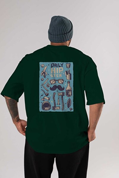 Ankhises Hipster 2 Back Štampano Emerald Green Oversize kroj T-shirt Unisex M...