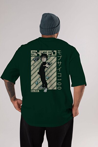 Ankhises Shigeo Kageyama 3 Anime Back Štampano Emerald Green Oversize kroj T-...
