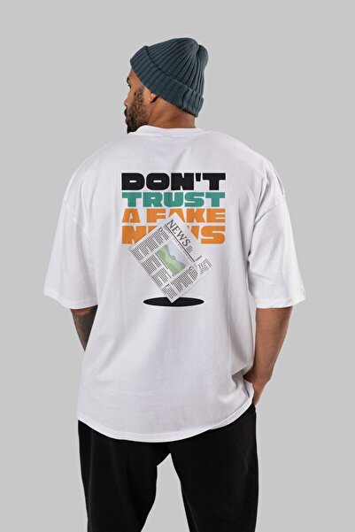 Ankhises Ne verujte lažnim vestima Nazad Štampano Beli Oversize kroj T-shirt ...