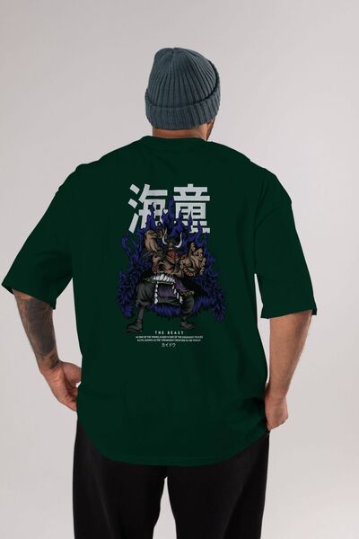 Ankhises Kaido Anime Back Štampano Emerald Green Oversize kroj T-shirt Pamuk ...