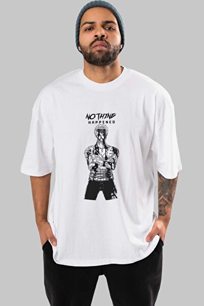 Ankhises Tricou supradimensionat alb cu imprimeu frontal Roronoa Zoro 3, unis...