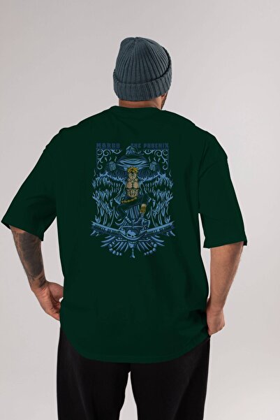 Ankhises MARCO EL FENIX One Piece Anime Back Štampano Emerald Green Oversize ...