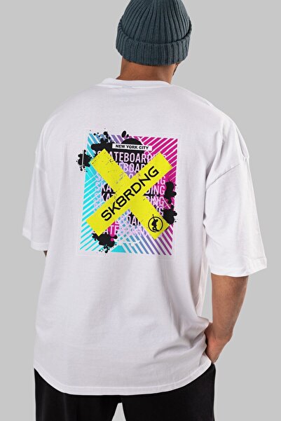 Ankhises Skateboarding leđa Štampano bela Oversize kroj T-shirt unisex muškar...