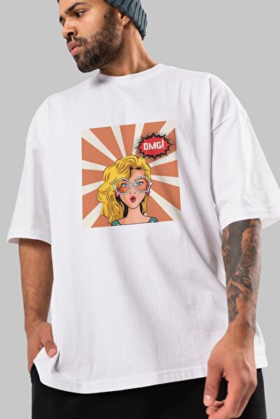 Ankhises О, Боже, бела Oversize kroj T-shirt са ретро Štampano на предњој стр...