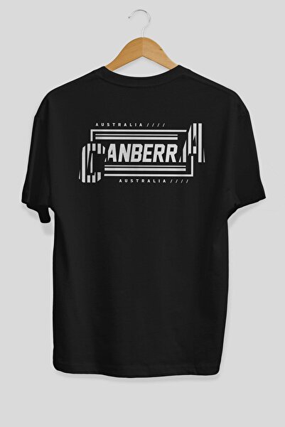 Ankhises Canberra Back Štampano Crna Oversize kroj T-shirt Unisex Muškarci Že...