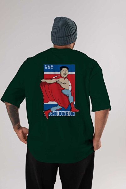 Ankhises Nacho Libre Jong Un Back Štampano Emerald Green Oversize kroj T-shir...