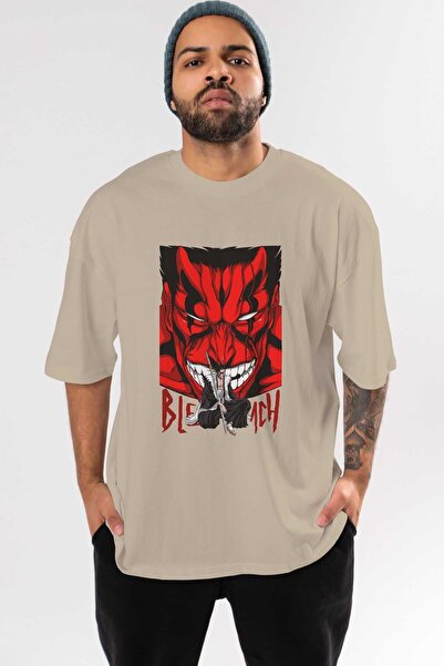 Ankhises KENPACHI ZARAKI BLEACH Tricou supradimensionat Bej Imprimat Anime Bă...