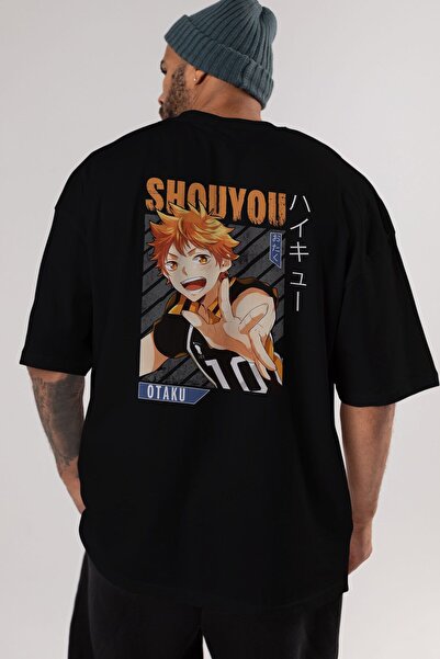 Ankhises Shouyou Hinata 9 Anime Leđa Štampano Crna Oversize kroj T-shirt Mušk...