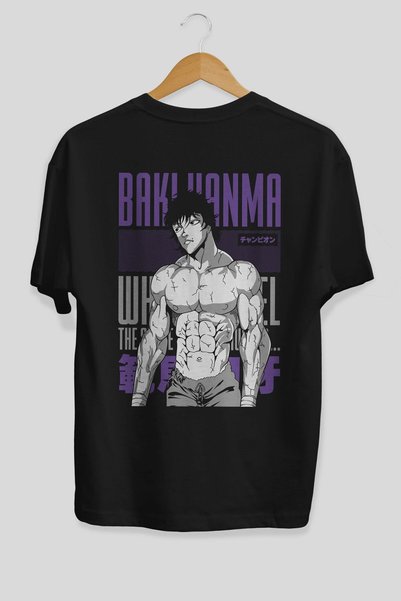 Ankhises BAKI HANMA (2) Anime Back Printed Black Oversize t-shirt Men Women