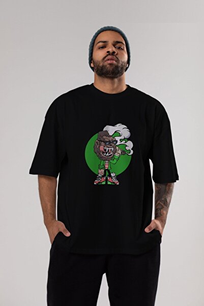 Ankhises Gorilla Smoker Front Štampano Crna Oversize kroj T-shirt Unisex Mušk...