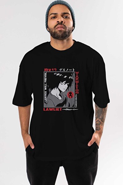 Ankhises DEATH NOTE Anime Ön Baskılı Siyah Oversize t-shirt Erkek Kadın