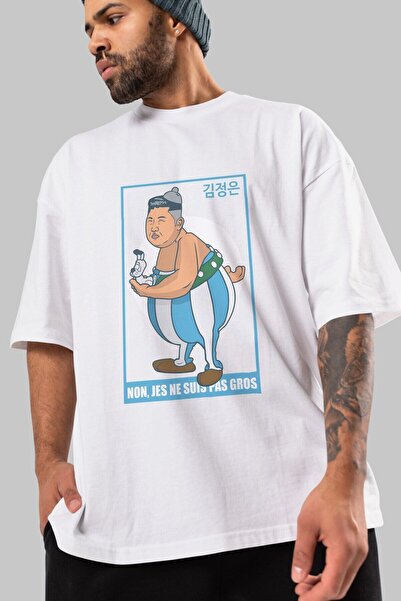 Ankhises Okrugla kragna бела T-shirt са Oversize kroj , Štampano Обеликс Џонг...