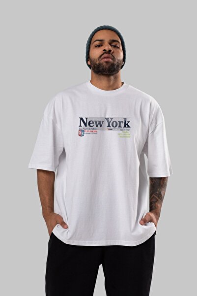Ankhises New York 96 Front Štampano Beli Oversize kroj T-shirt Unisex Muškarc...