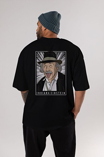 Ankhises Indiana Jones - Einstein Back Printed Μαύρο μπλουζάκι Oversize Unise...