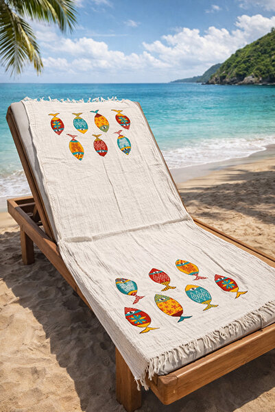 vita بيشتمال من الموسلين مطبوع 100% قطن عضوي، منشفة شاطئ فاخرة من الكتان بثلا...