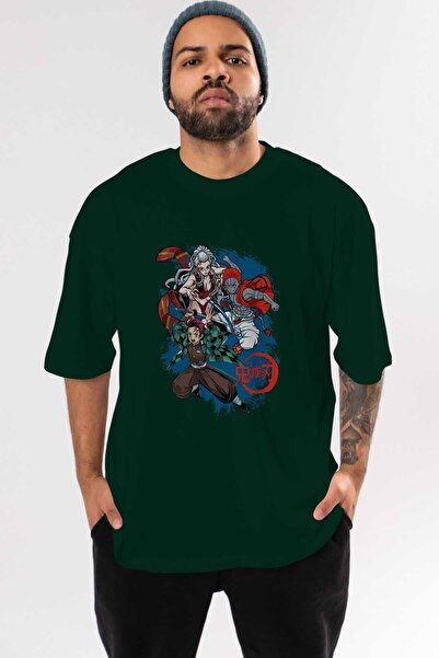 Ankhises TANJIRO, AKAZA, DAKI Anime Front Štampano Emerald Green Oversize kro...