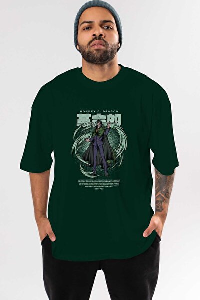 Ankhises Monkey D. Dragon Anime Front Štampano Emerald Green Oversize kroj T-...
