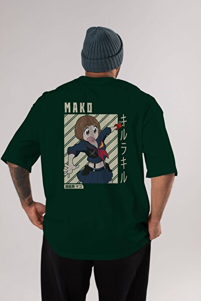 Ankhises Mako Mankanshoku 1 Anime Back Štampano Emerald Green Oversize kroj T...
