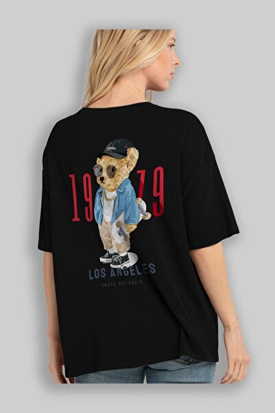 Ankhises Teddy Bear Los Angeles πίσω εμπριμέ μαύρο ανδρικό γυναικείο μπλουζάκ...