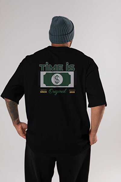 Ankhises Vreme je originalno Nazad Štampano Crno Oversize kroj T-shirt Muškar...
