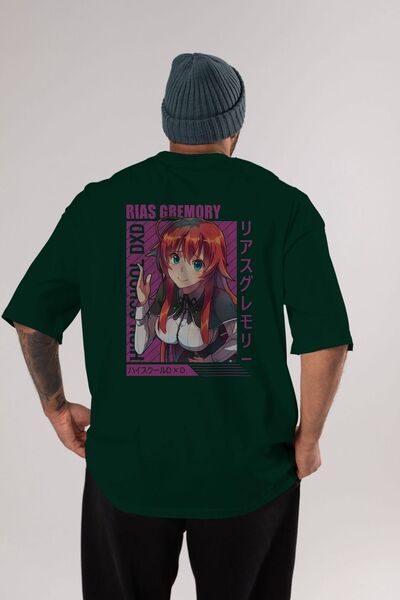 Ankhises Rias Gremory 10 Anime Back Štampano Emerald Green Oversize kroj T-sh...